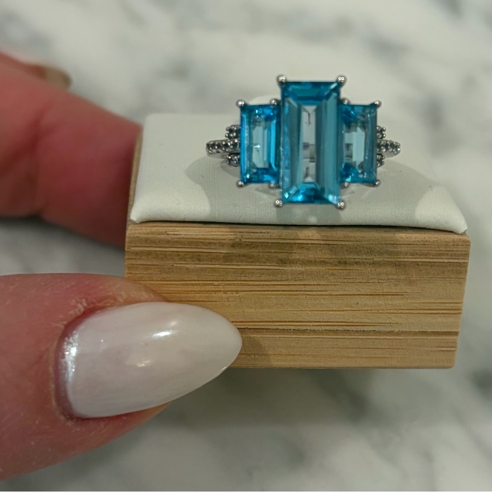 BlueTopaz Triple Emerald-Cut Gemstone Ring - Women Jewelry